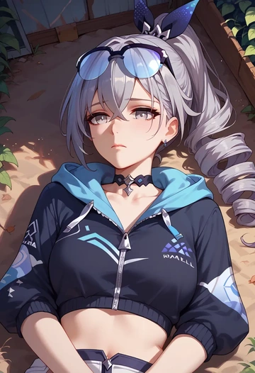 star rail,silver wolf,crop hoodie,shorts  - AI generated anime art